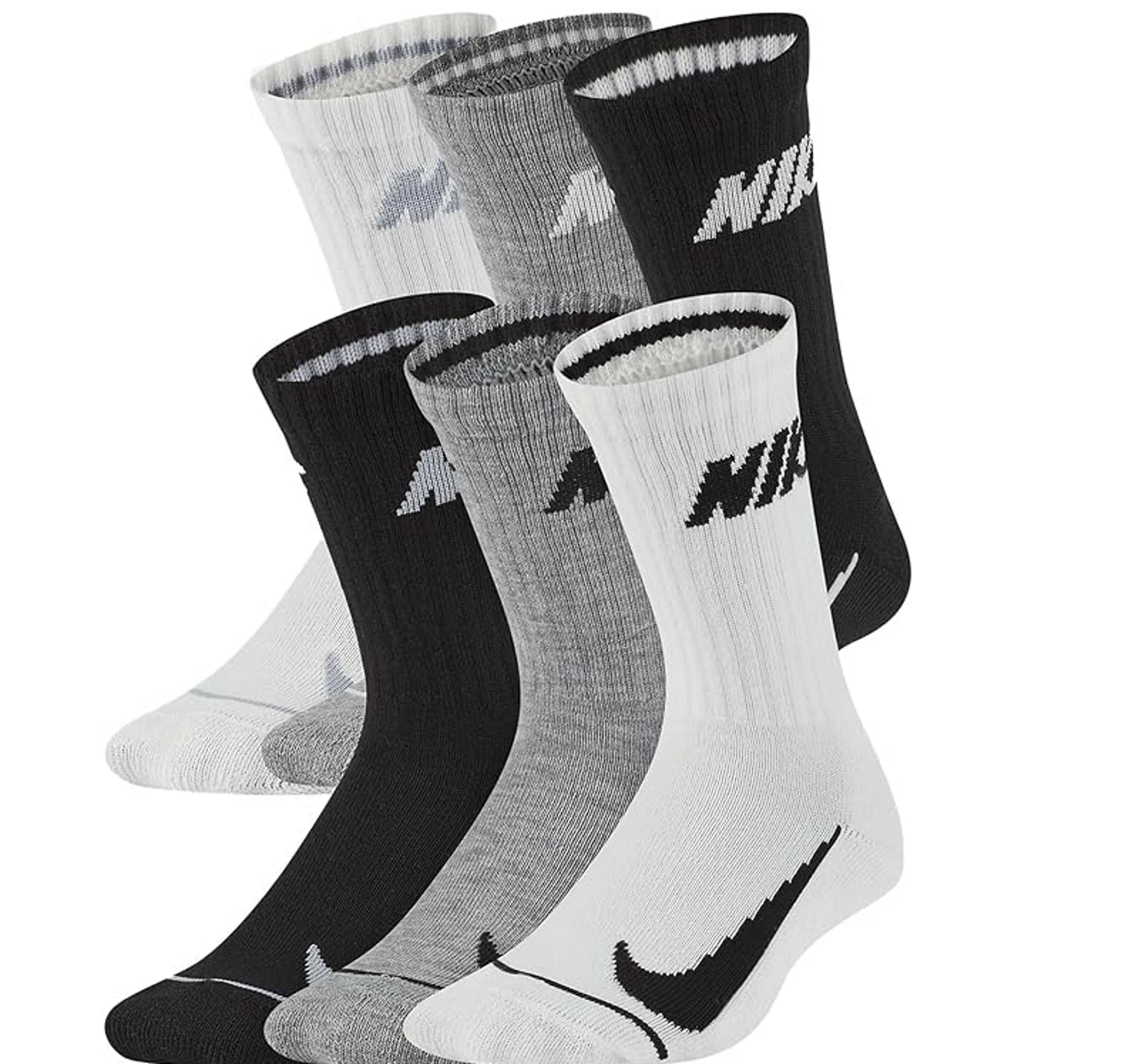 Nike Boys' Cushioned Crew Socks 6 Pack US, Age, 2 Years, 5 Years, Black/White/Grey